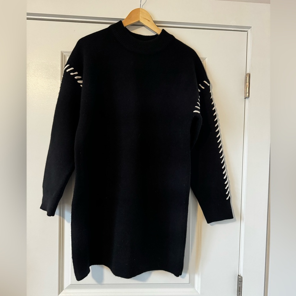 English Factory Black Whip Stitched Knit Mini Dress